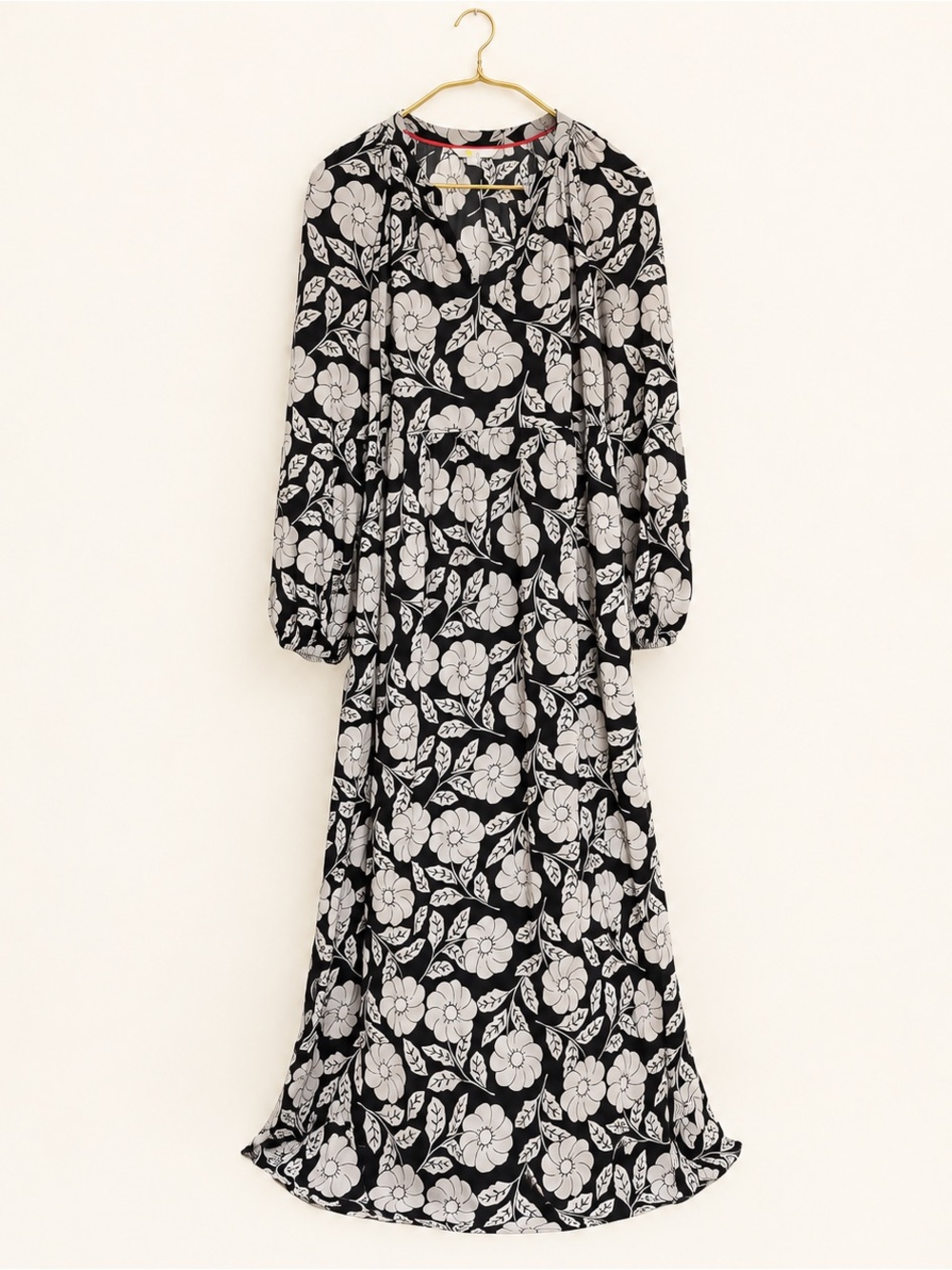 Boden Black & Cream Floral Long Sleeve Maxi Dress US 12R